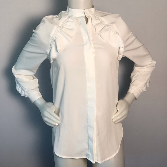 CHINSTUDIO WHITE RUFFLE LONG SLEEVE BUTTON UP - Picture 3 of 7
